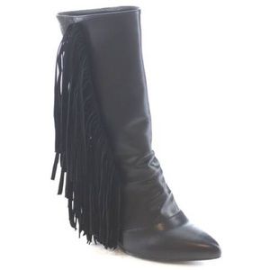 Shoes - NIB Black vegan snakeskin & leather fringe booties Shoes - NIB Black vegan snakeskin & leather fringe booties